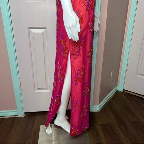 Vintage Andretta Donatello 100% Silk Beaded Slip Gown XS Halter Formal Evening - Picture 14 of 16